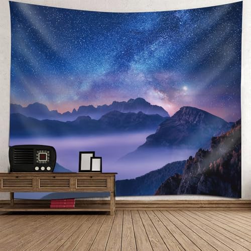 Tapisserie motif paysage nuit et montagnes tenture murale nature décoration chambre enfant 210x140