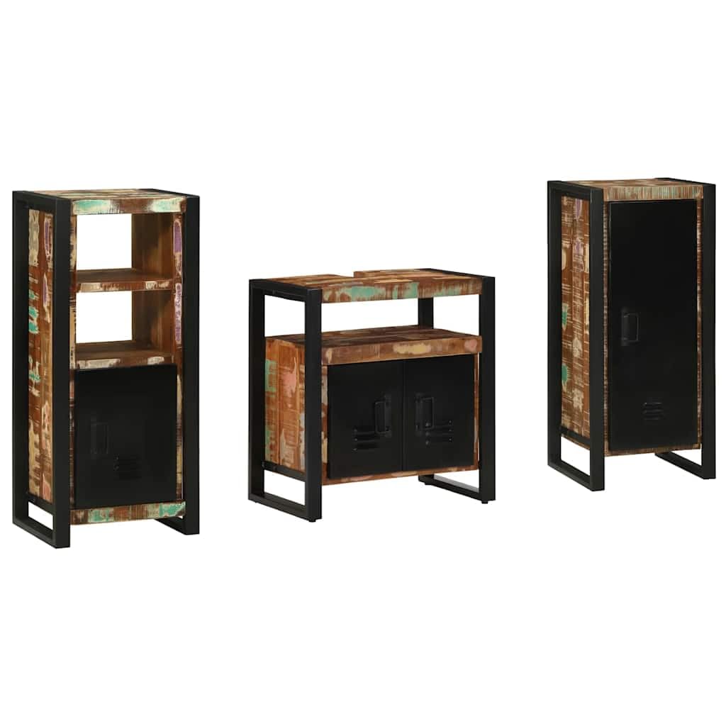 Juego de muebles de baño de madera maciza con estante, 3 piezas, mueble de baño, armario colgante para baño, invitados, inodoro y ducha