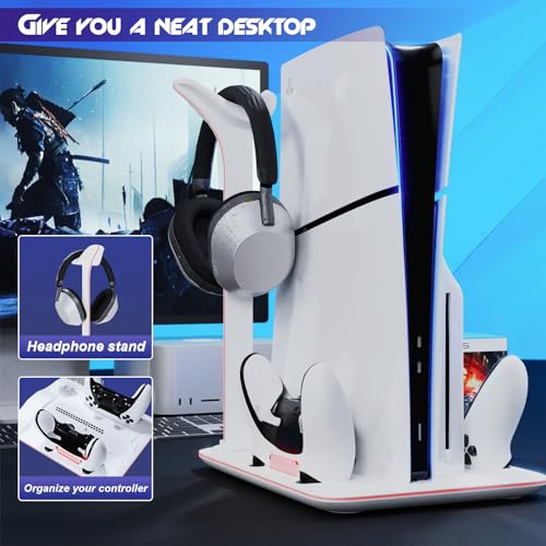 Aptgame 3713 Cooling Stand For Ps5 Slim Console, Dual Controller Charger, Ps5 Slim Accessory With 7 Rgb Lights, 3-Stage Cooling Fan, Headphone Stand thumb #2
