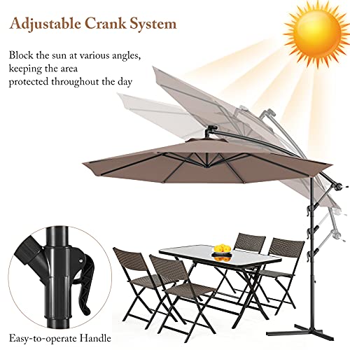 Giantex 10Ft Offset Patio Umbrella Cantilever Umbrella, Outdoor Hanging Market Umbrella W/Crank & Cross Base, Easy Tilt Adjustment, Outdoor Offset Umbrellas For Backyard, Poolside, Lawn And Garden #TOP2