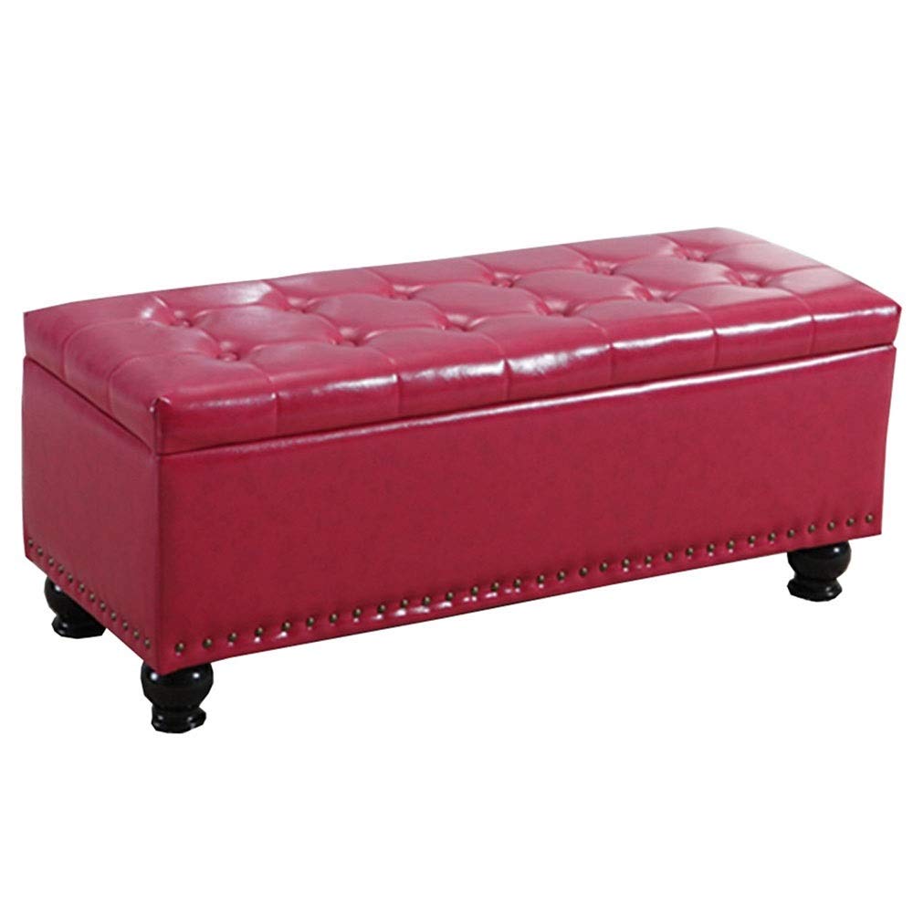 Banc élégant rose rouge en polyuréthane 60x40x42 cm avec boîte de rangement intégrée