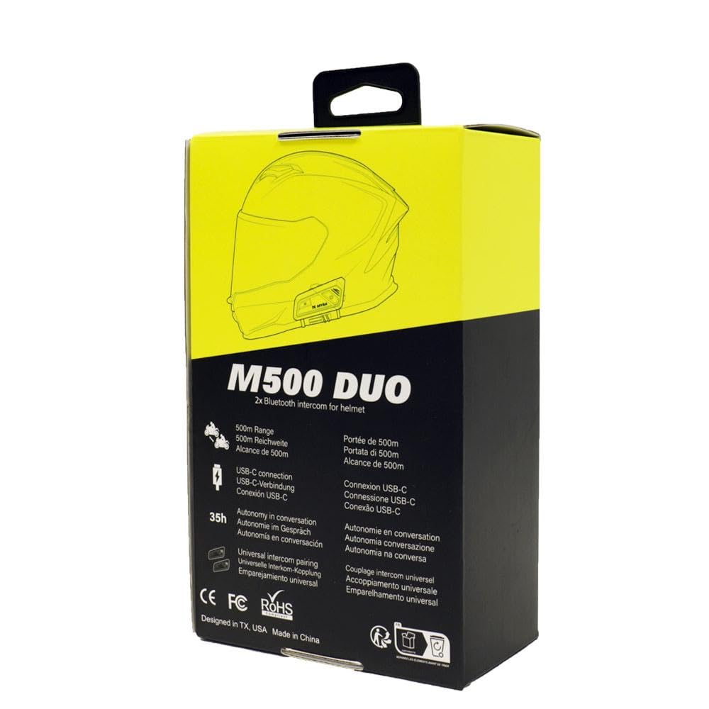 Myra M500 Duo - Intercomunicador Bluetooth 5.3 - Alcance 500 m - Radio FM - IP65