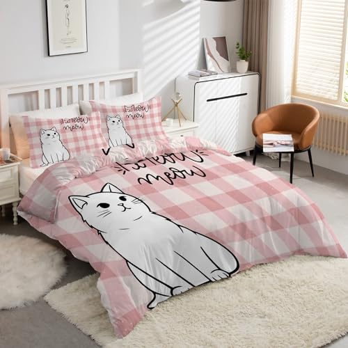 Housse de Couette Fermeture Éclair 240 x 260 Chat Blanc Facile