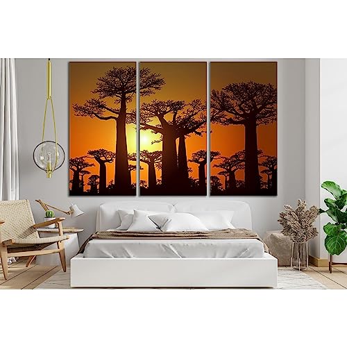 Lienzo de Baobab Silhouettes At Sunset para decorar una pared grande de dormitorio 2
