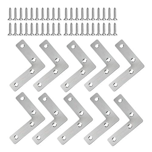 XFentech 5-12 Pieces Stainless Steel Flat Corner Brace, L Shape Repair Joining Mending Flat Plate Bracket with Screws