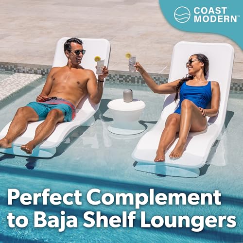 Image of Coast Modern Outdoor Side Table - Lounger Table for Inside Pool or on Patio - All-Weather Furniture for Sun Shelf Up to 15 inch - White