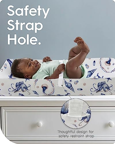 Image of Extra Stretchy Changing Pad Cover, TotBasic Ultra Soft Premium Jersey Knit Changing Pad Sheets, Unisex for Boys Girls, Fits All Standard Changing Tables /Dresser Tops - 2 Pack (Ocean Pals + Wildlife)