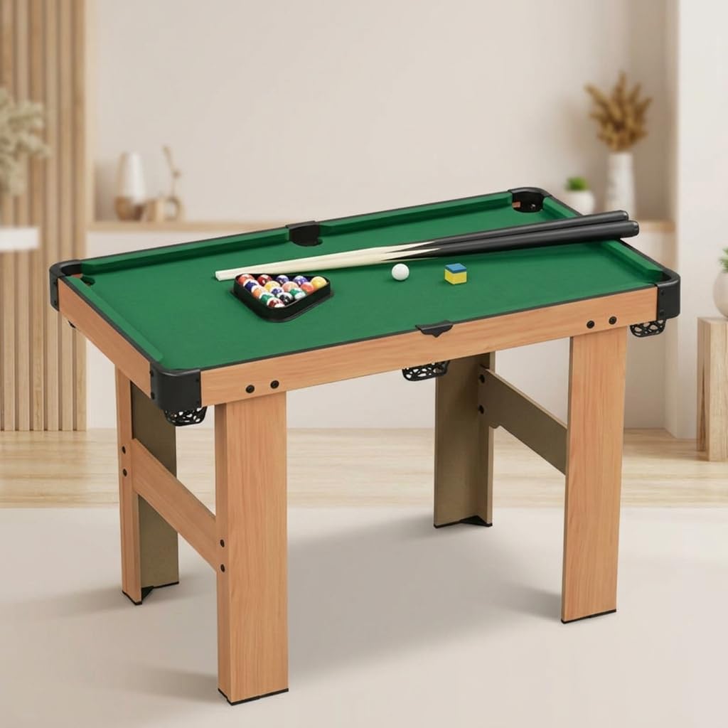 Mesa Billar Plegable, portátil, 90cm Altura, Madera Oscura, para Entretenimiento en casa