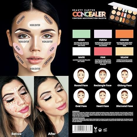 NYLI Professional Concealer Contour Palette, 18 Color Cream Contour Makeup Palette for Foundation, Full Coverage Contour Concealer Palette Natural with Waterproof & Malleability Performance (Multicolor) 4