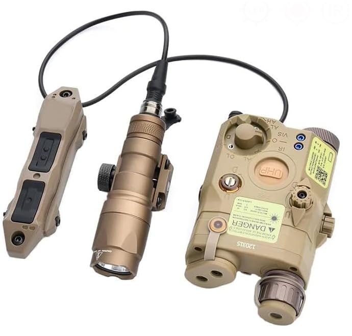 Red/Green PEQ-15 Laser Dot IR Indicator Sight with M300A/M600C Flashlight & Dual Control Pressure Button Switch600 Lumen White LED Scout Torch Lightsfor 20mm Rail (PEQ-15 Red Laser+M300A Tan)