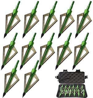 Hunting Broadheads, 3 Blades Archery Broadheads Screw-in Arrow Tips Compatible with Crossbow and Compound Bow(12 Pack) (Green)