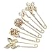 Top Plaza Mothers Day Gift Pack of 5 Women Fashion Rhinstone Crystal Accented Golden Safety Pin Jewelry Brooch Breastpin - Catch Scarf ,Lapel or Collar(#2)