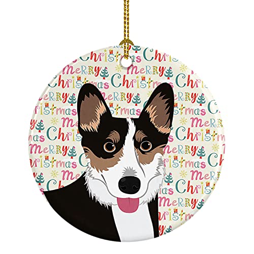 Caroline's Treasures Pembroke Welsh Corgi Tricolor Black-Headed #2 Christmas Ceramic Ornament Christmas Tree Hanging Decorations for Home Christmas Holiday, Party, Gift, 3 in, Multicolor