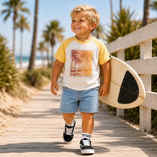 Image of Volcom Infant Toddler Boy Shorts Set - 2 Piece Short Sleeve Graphic Tees & Denim Shorts - Toddler Summer Clothes (12M-7)