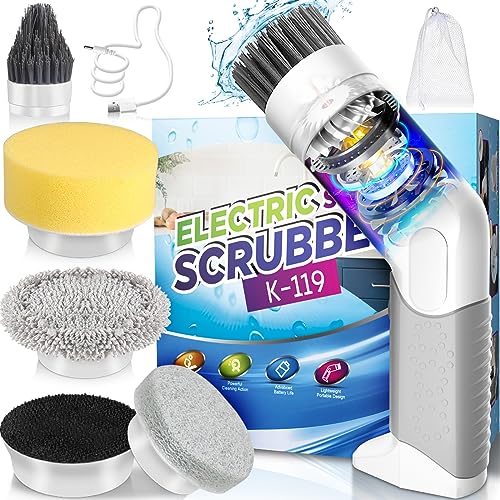Handheld Electric Spin Scrubber with 5 Replaceable Brush Heads & Drawstring Pocket, Cordless Electric Bathroom Scrubber Rechargeable Shower Cleaning Brush for Bathtub Kitchen Tile Grout Car Dish Shoes Handheld Electric Spin Scrubber with 5 Replaceable Brush Heads & Drawstring Pocket, Cordless Electric Bathroom Scrubber Rechargeable Shower Cleaning Brush for Bathtub Kitchen Tile Grout Car Dish Shoes