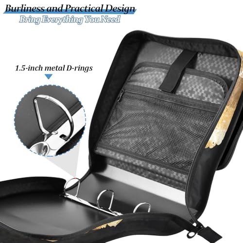 Image of 3 Ring Zipper Binder with Shoulder Strap Leopard Skin Golden Heart 1.5 inch Binders Keeper Large Capacity Multi Pockets for School Office Supplies