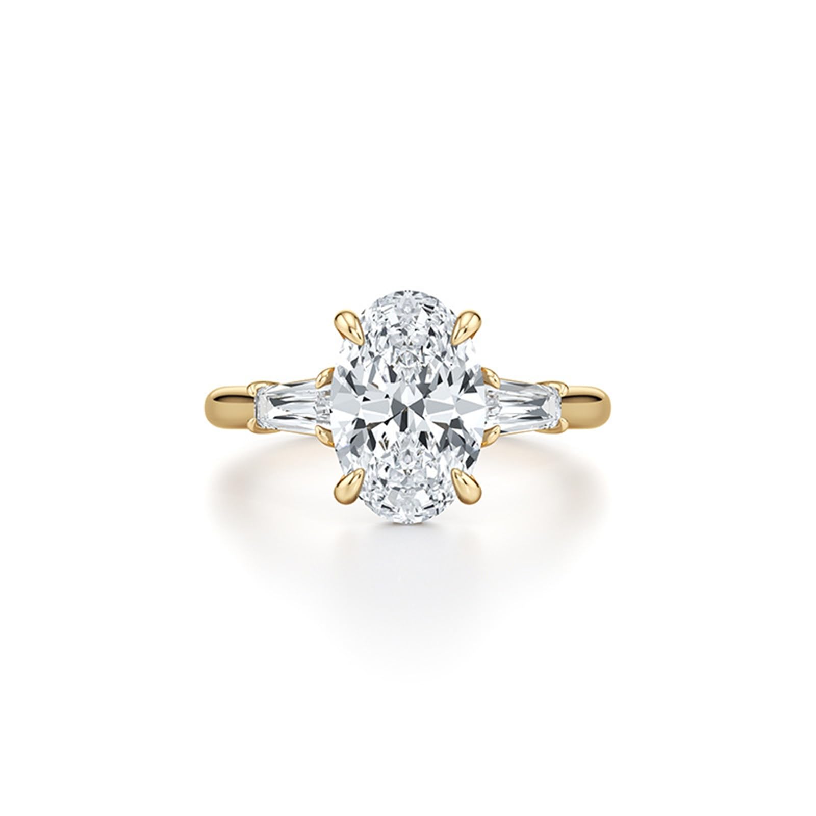 Anillo de tres piedras de oro de 9 quilates, 14 quilates y 18 quilates con moissanita ovalada de 3 quilates para mujer