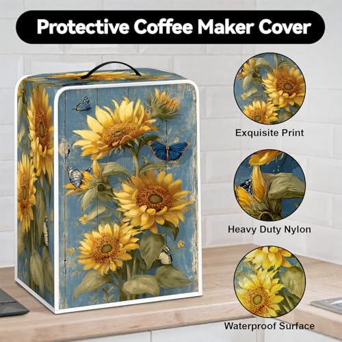 Image of Universal Coffee Maker Cover, Durable Polyester Lightweight Long-Lasting Dustproof Cotton Blend Appliance Protector for Kitchen Countertops (Yellow and Green)