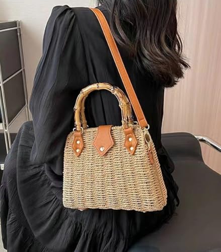 Straw Beach Handbags for Women Rattan Woven Crossbody Shoulder Purse Small Totes Summer Vacation Wicker Clutch3