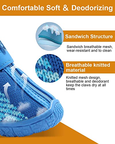 Image of KUTKUT Small Dog Anti-Slip Boots With Reflective Straps - Soft Mesh Breathable Adjustable Puppy Shoes - Paw Protective Booties With Zipper for Small & Medium Dogs - 4PCS Blue