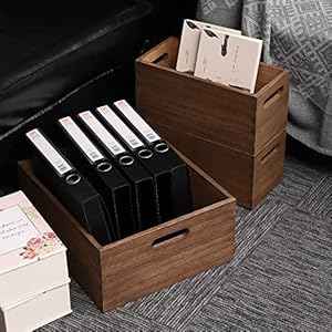 Stackable storage bins for closet bookshelf 3pack decorative wooden storage basket cube with handles for book shelves functional wood box for toys organizer dark black3th dk  urban country home decor