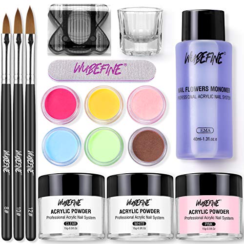 Acrylic Nail Kit Acrylic Powder Liquid Monomer Professional set with Acrylic Nail Brush Nail Forms tips for Acrylic Nails Extension Nail Art Starter Kit