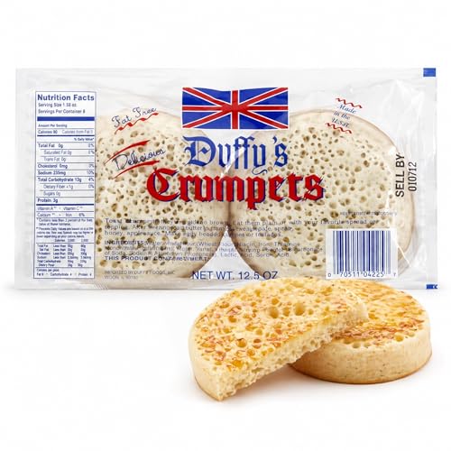 Duffy’s Crumpets British Breakfast Bread, Soft and Airy, Perfect for Toasting, Holds Butter and...