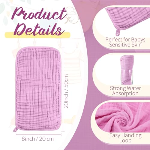 Image of VitalCozy 6 Pcs Baby Muslin Hooded Bath Towels and Washcloths, Muslin Hooded Baby Towels Absorbent Blankets for Gift Newborn Infant Shower (White,Pink)