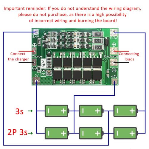 2Pcs 3S 11.1V 12V 12.6V 60A with Balance 18650 Charger PCB BMS Protection Board Li-ion Lithium Battery Charger Protection Board Balance Charging Module for Drill Motor3