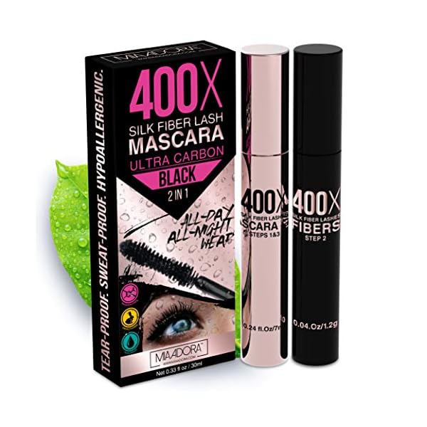 400X Pure Silk Fiber Lash Mascara [Ultra Black Volume and Length], Longer & Thicker Eyelashes. Waterproof, Long Lasting, Instant & Very Easy to Apply, Smudge-proof, Hypoallergenic