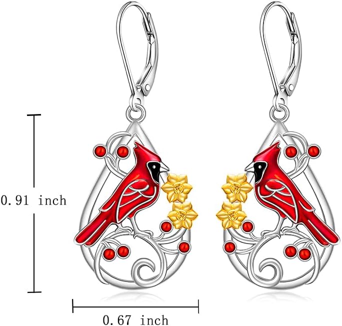 Cardinal Earrings for Women Red Cardinal Earrings Dangle Sterling Silver Bird Cardinals Jewelry Memorial Mothers Day Gifts - Image 3