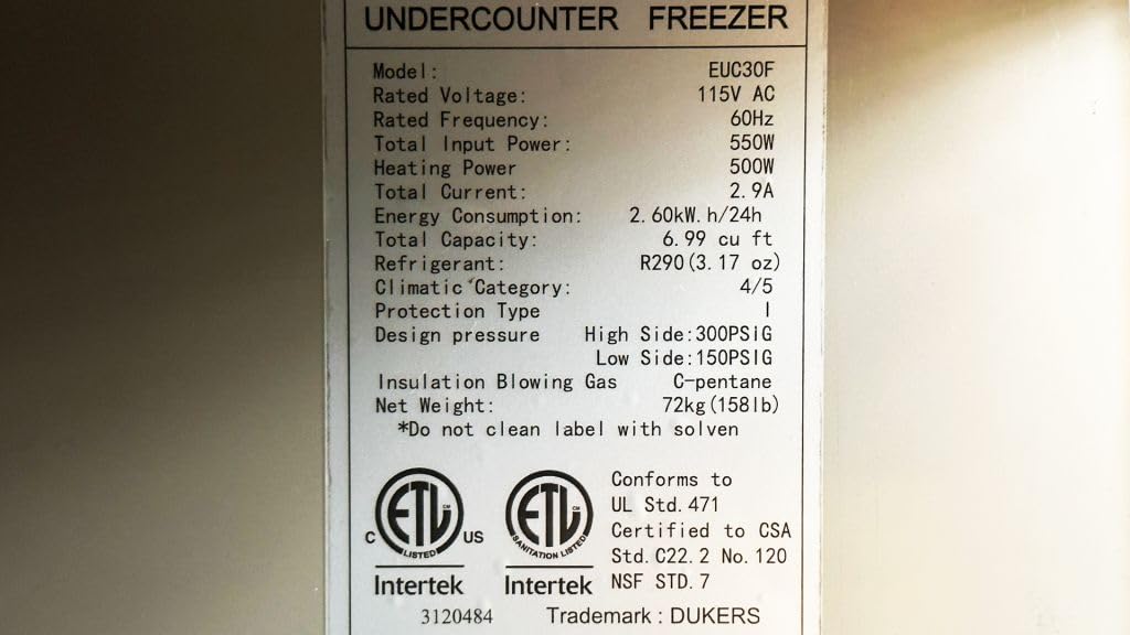 Commercial Undercounter Freezer, ETL 1-Door Upright, 29-1/8