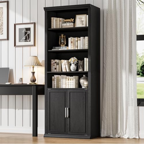 Rresyet 28" W Bookcase with Doors, Modern Tall Bookshelf 6-Tier