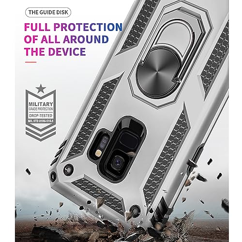 Aozuoton for Samsung Galaxy S9 Case, Military Grade 16ft Drop Tested Ring Shockproof Protective Phone Case for Samsung Galaxy S9, Silver - image 2