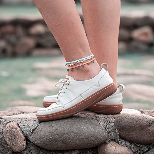 Fancy Shiny Boho Ankle Bracelets Waterproof String Anklets Braided Rope Anklet Beach Surfer Anklets Cute Coin Foot Jewelry For Women Teen Girls(Teal/Coral) #TOP2