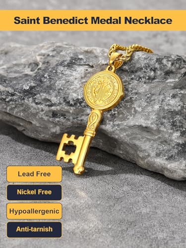 Image of U7 Saint Michael Necklace for Men,Stainless Steel /18K Gold Plated St Michael Archangel /Saint Benedict /Saint Christopher Pendant Amulet Necklace for Men Women