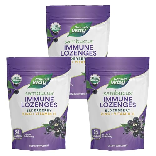 Nature’s Way Sambucus Immune Lozenges – Immune Lozenges for On-the-Go Use*– Zinc, Vitamin C & Black Elderberry Extract – Vegan & Gluten-Free - Original Elderberry Flavor - 72 Count (72 Servings, 3 pk)