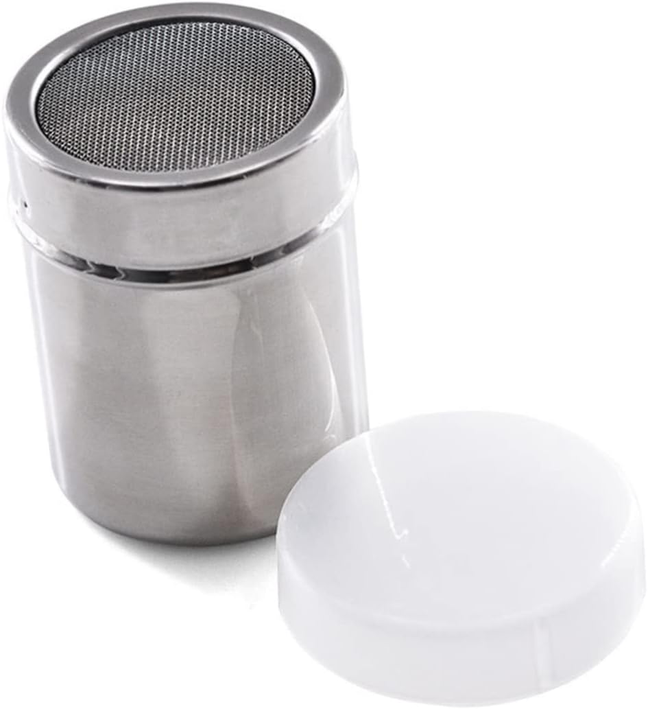 3pcs Stainless Steel Seasoning Shaker Fine Mesh Powder Shaker for Sugar Cocoa and Pepper for Baking Cooking and Decorating Desserts Lid