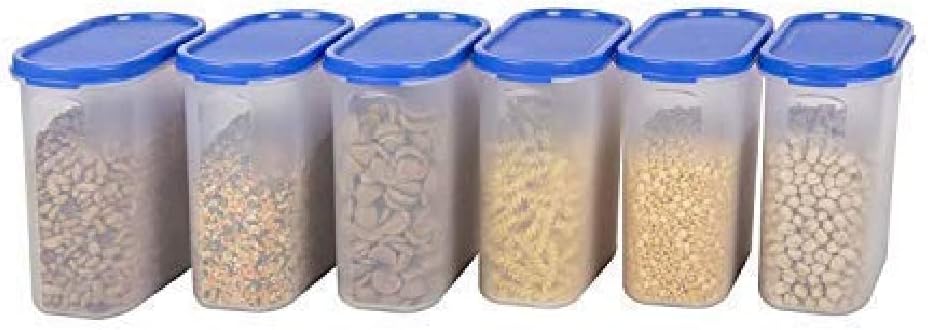 Cutting EDGE 1800ml Modular Plastic Storage Container Set of 6, BPA-Free & Leak-Proof, Stackable & Nestable, Reusable Food Organizers For Kitchen, Pantry, Fridge & Meal Prep (Peppy Blue)