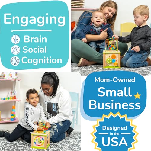 Wooden Kids Baby Activity Cube - Boys Gift Set | One 1, 2 Year Old Boy Gifts Toys | Developmental Toddler Educational Learning Boy Toys 12-18 Months | Bead Maze, First Birthday Gift - Image 6