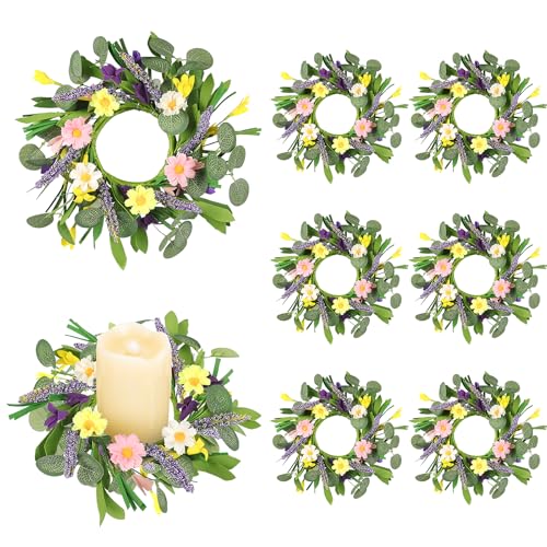 8pcs Spring Candle Rings Mini Floral Daisy Wreaths