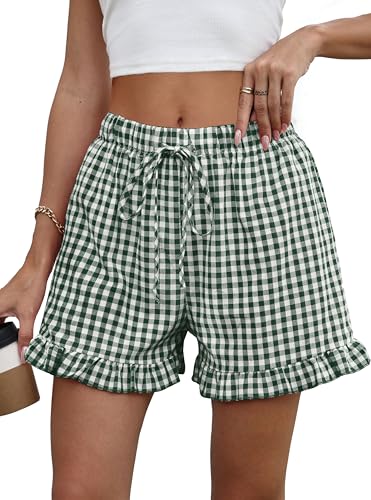Dookttker Womens Ruffle Boxer Shorts Cotton Pajama Gingham Summer Lounge Sleep Plaid Y2K Beach Casual Bottoms Pockets 2026