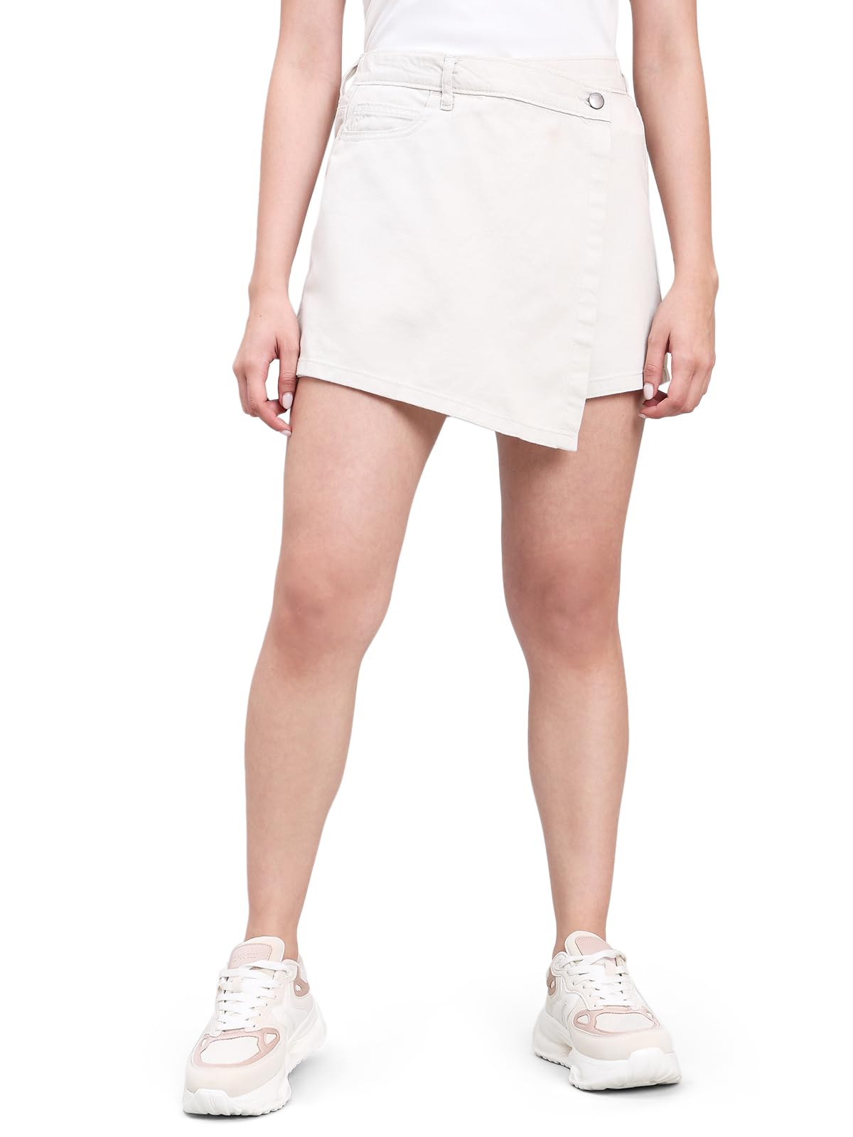 Mostlysane Collection Cotton Blend Twill Skorts Half Length for Women | Mid Rise, Straight Fit, Solid-image-20