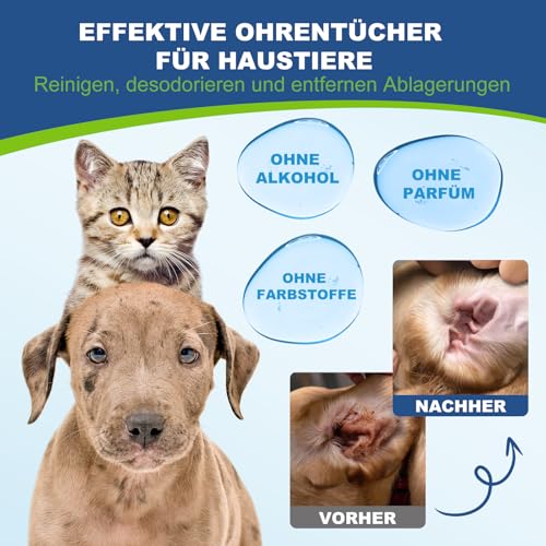 BALORIZ Ohrenreinigung für Hunde, Finger-Ohrenreinigung für Hunde und Katzen, entfernen sanft Ohrenschmalz, beruhigen und desodorieren, lindern Ohrenjucken, Haustierbedarf, 60er-Pack