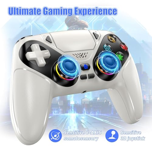 Image of Nonbliep LED Wireless Controller for PS5, Compatible with PS5 /PC, Dual Vibration, Macro /Turbo Function, 6-Axis Motion Control, 3.5mm Audio Jack Gamepad with Speaker - White