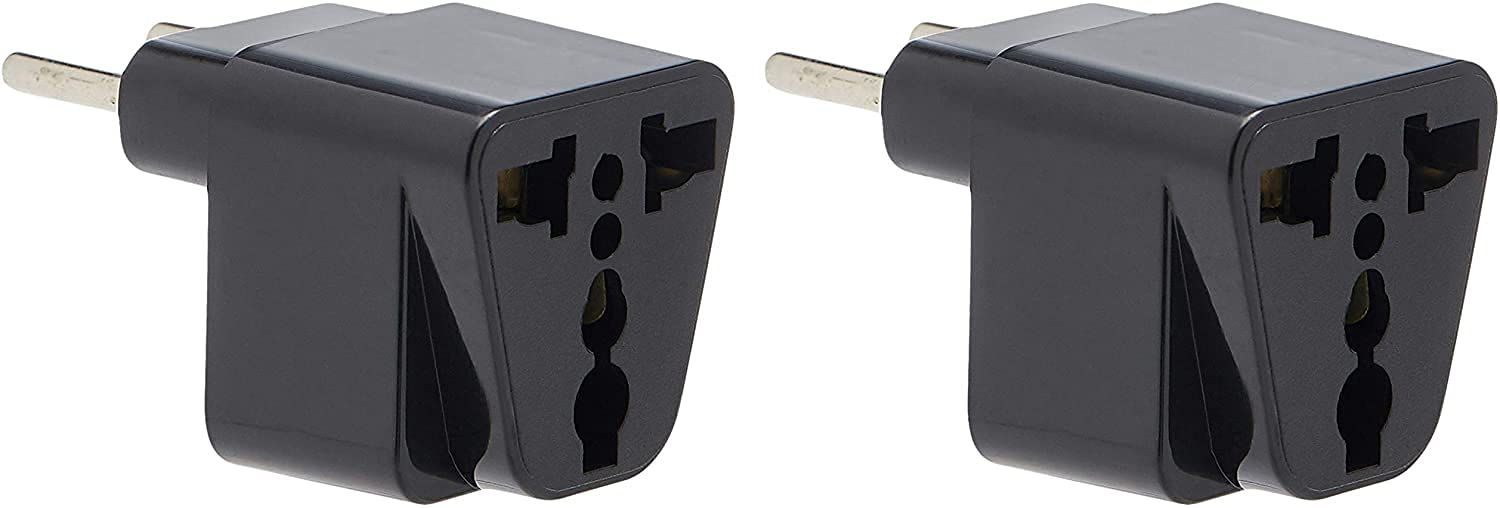 Narken 2 Pieces/Pack Multi Function Adapter EU 2 Pin Plug To Universal Converter Socket, Black Color, Max16A, 250V