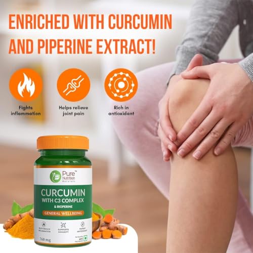 Image of Pure Nutrition Curcumin Supplements with Piperine | Turmeric Supplement for Joint, Immune & Inflammation Support | Curcumin Tablets for Daily Wellness | Anti Inflammation Supplements - 120 Tablets