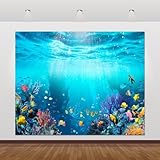 Under The Sea Backdrop 10x8ft Seabed Underwater World Ocean Mermaid Birthday Party Banner Decorations Turtles Fish Coral Photography Background Aquarium Backdrops
