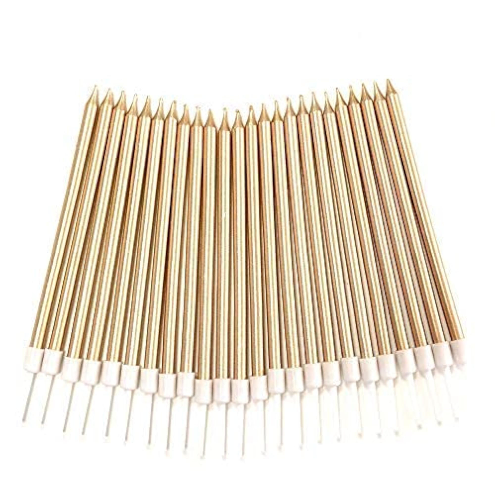 Long Thin Metallic Birthday Cake Candles, Gold