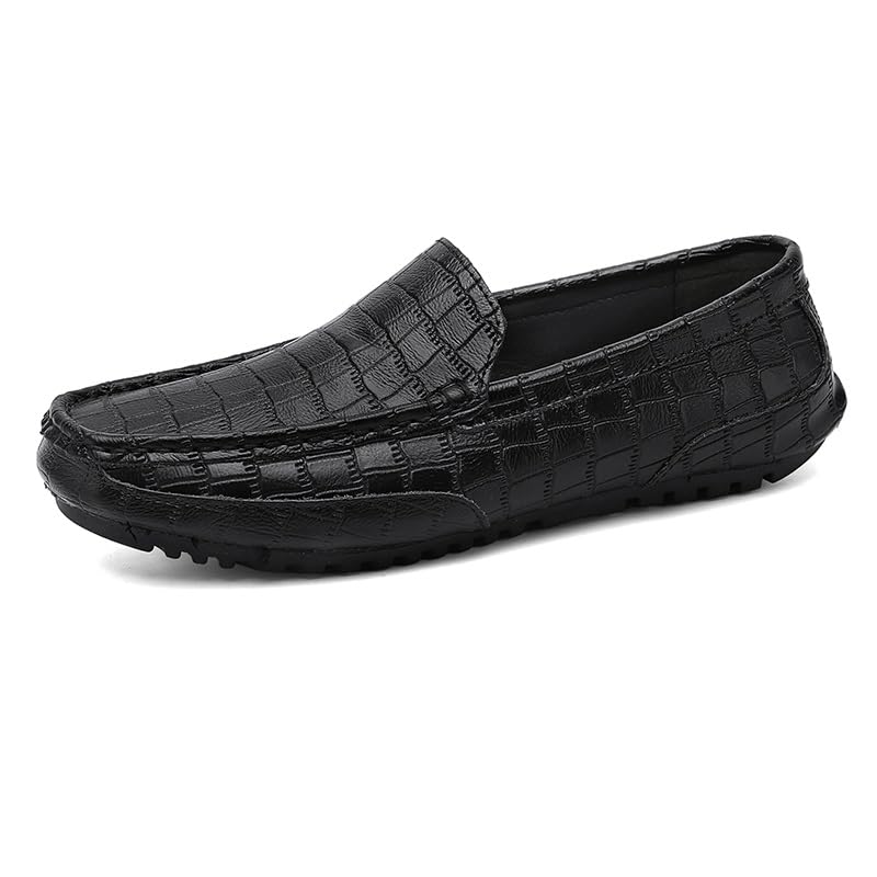 Men's Loafers Shoes Round Toe Faux Leather Plaid Loafer Shoes Anti-Slip Resistant Flat Heel Wedding Slip On(Black,10)3